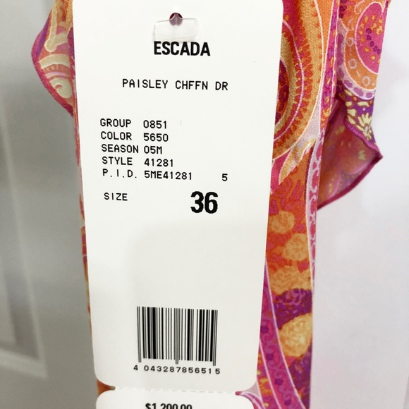 🆕 Escada Paisley Chiffon Dress - Picture 2 of 7